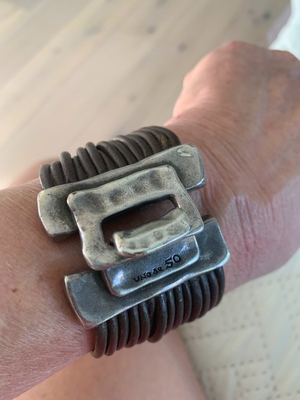 Uno de 50 Multistrand Leather Cuff with Silver buckle